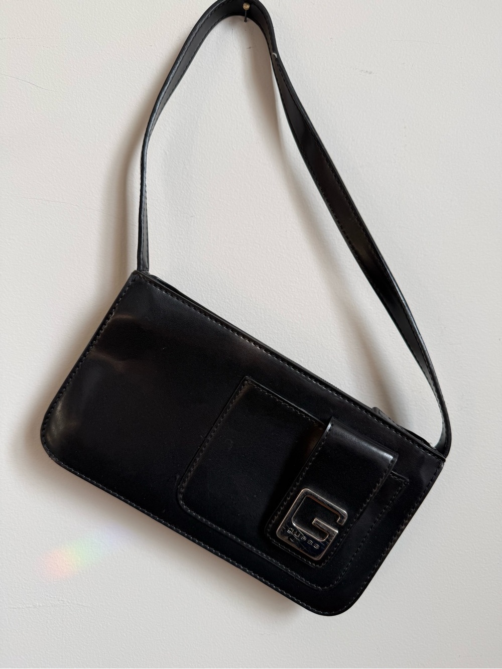 Vintage Guess Black Shoulder Bag with Silver G Accent